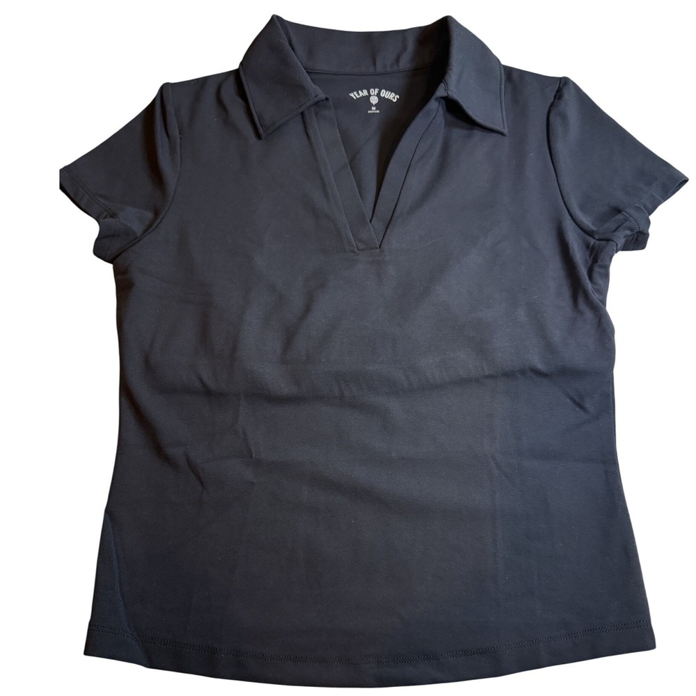 Year of Ours Black V-Neck Polo Short Sleeve Athletic Top Medium
